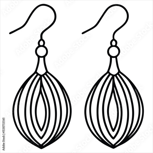 Elegant black line art earrings design isolated on white background