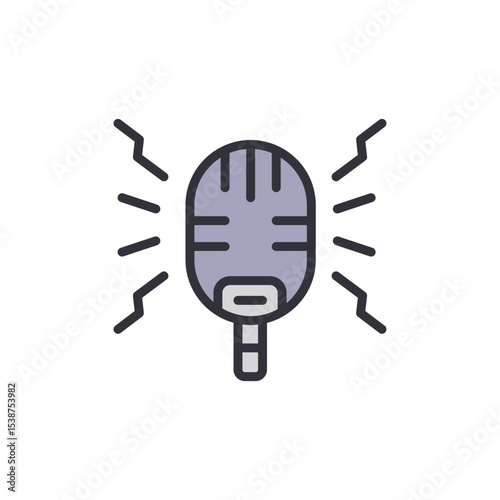 Retro Microphone Broadcasting Sound With Stylized Signal On Transparent Space