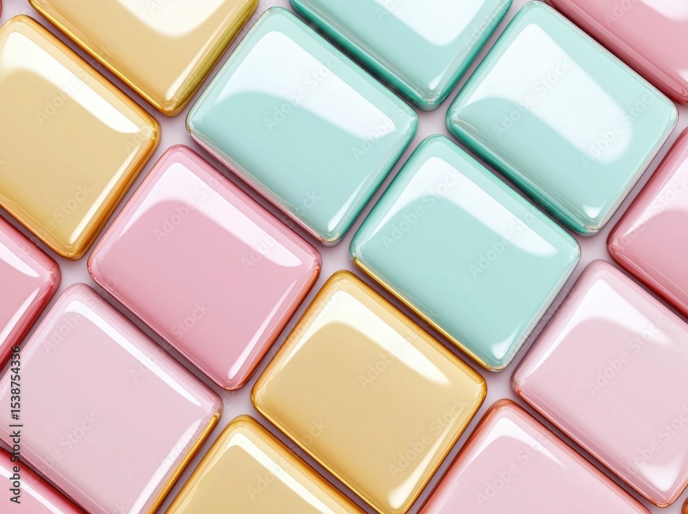 Fototapeta premium Colorful Square Tiles in Pastel Shades with Glossy Finish