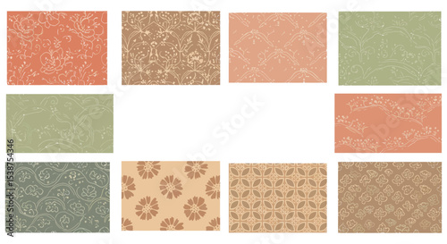 Set of vintage floral patterns in earthy tones with intricate designs vector illustration