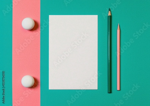 Colorful Stationery Arrangement with Blank Paper and Colored Pencils