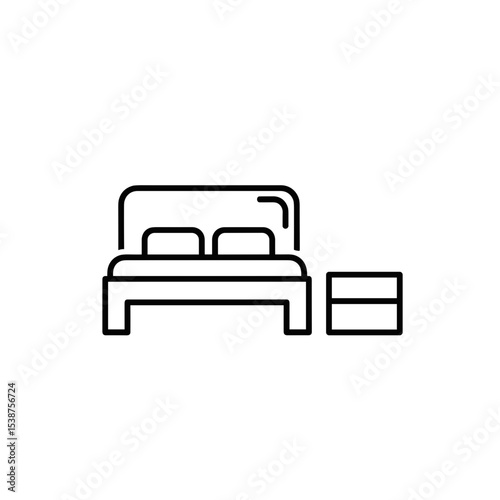 Bed with two pillows and nightstand in minimalist style  