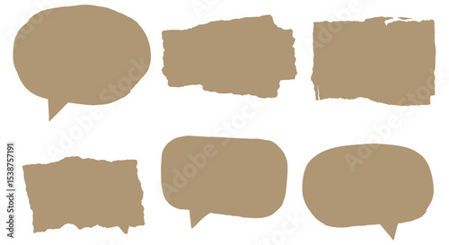 Brown speech bubble and textured shapes collection vector illustration