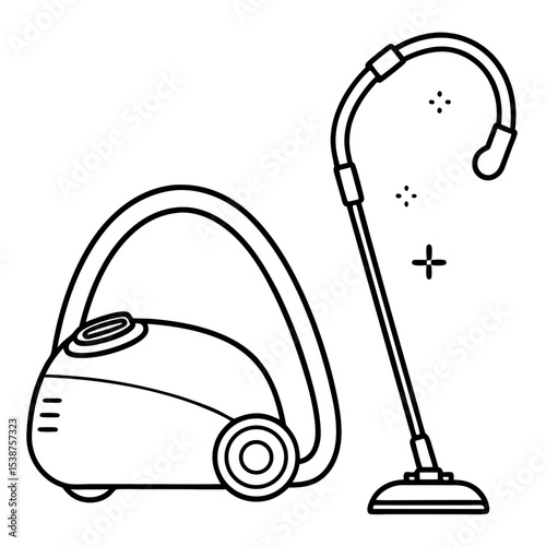 Vacuum cleaner with hose and nozzle in minimalist line art style