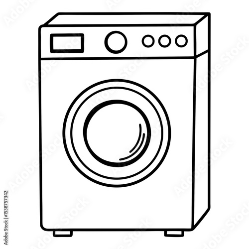 Line drawing of a washing machine with clean, simple shapes  
