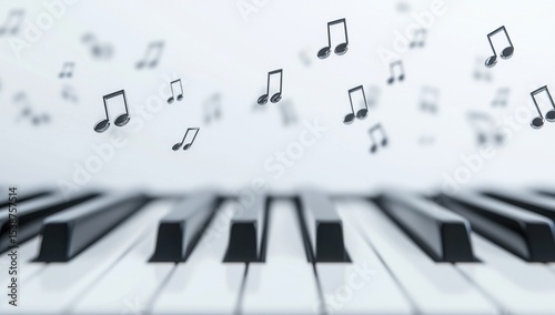 Floating Music Notes Over Piano Keys Creating Melodic Vibes