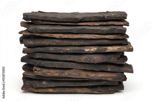 Stack of Dark Wooden Logs Isolated on White Background for Use