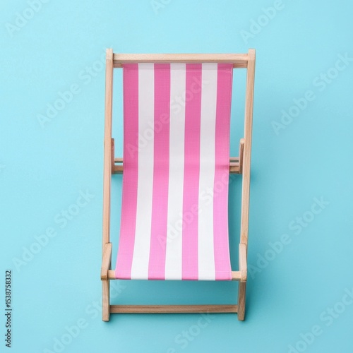 Colorful Beach Chair with Pink and White Stripes on Blue Background