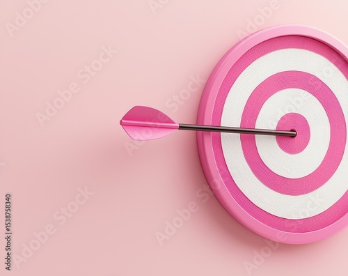 Pink Target with Arrow Hitting Center on Pastel Background