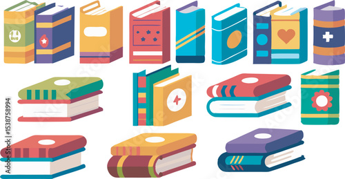 A versatile collection of images showcasing open and closed books from multiple angles and perspectives, ideal for educational and creative projects.