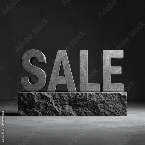 Abbreviation SALE made of stone against dark wall. Shopping and black friday concept. photo