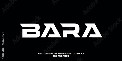 Vector illustration of a sport style alphabet display font. Abstract typography of bold, sturdy and futuristic letters.
