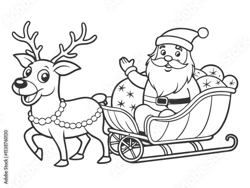 Santa Claus sleigh and reindeer easy coloring page. You can print it on standard 8.5x11-inch paper