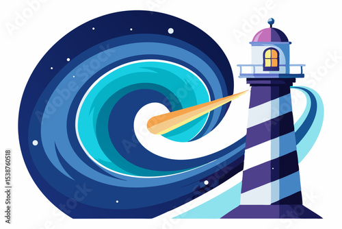 comet lighthouse spiral path space surreal glow
