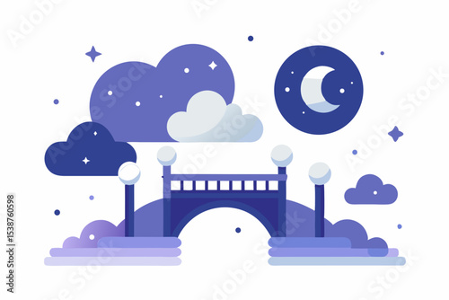 moonlight bridge glow night fantasy dream clouds