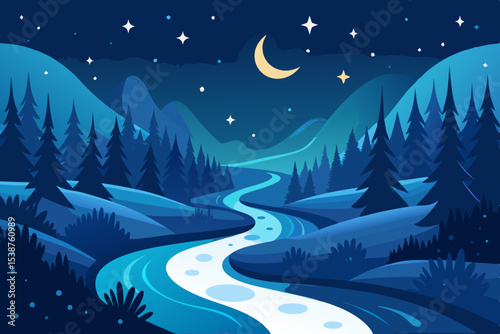 river stars night sky calm landscape