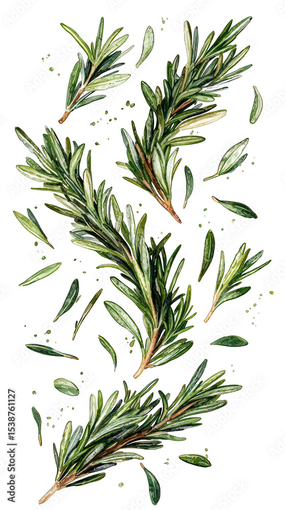 Fototapeta premium Rosemary sprigs art; green, leafy