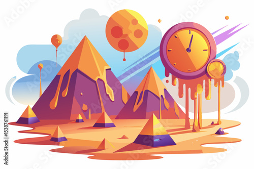 desert surreal clock pyramid dream
