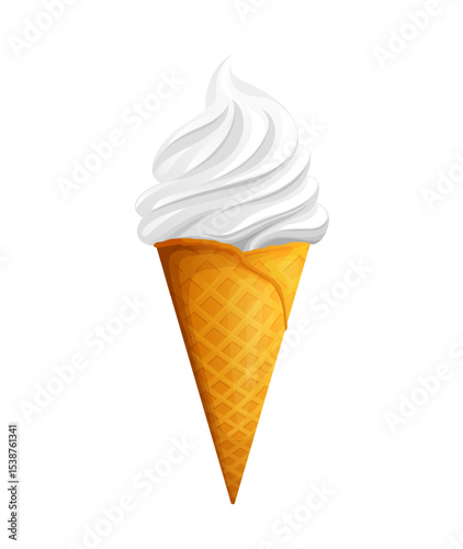 Vector illustration of a white ice cream cone on a clean background. Features creamy vanilla soft serve in a classic waffle cone. Minimal, bright, and delicious.