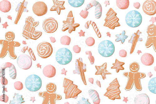 Pastel Christmas Gingerbread Cookies Candy Canes Pattern