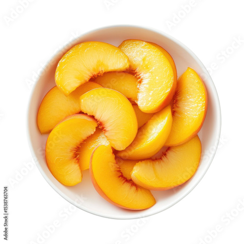 Fresh, Juicy Peach Slices in a White Bowl - Perfect for Summer Snacking or Desserts on transparent background