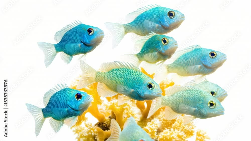 Group of blue fish swimming in a large aquarium tank