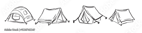 Sketch camping tent vector set