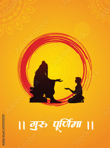 Guru sitting with shishya  guru Purnima Hindi text meaning guru Purnima vector poster