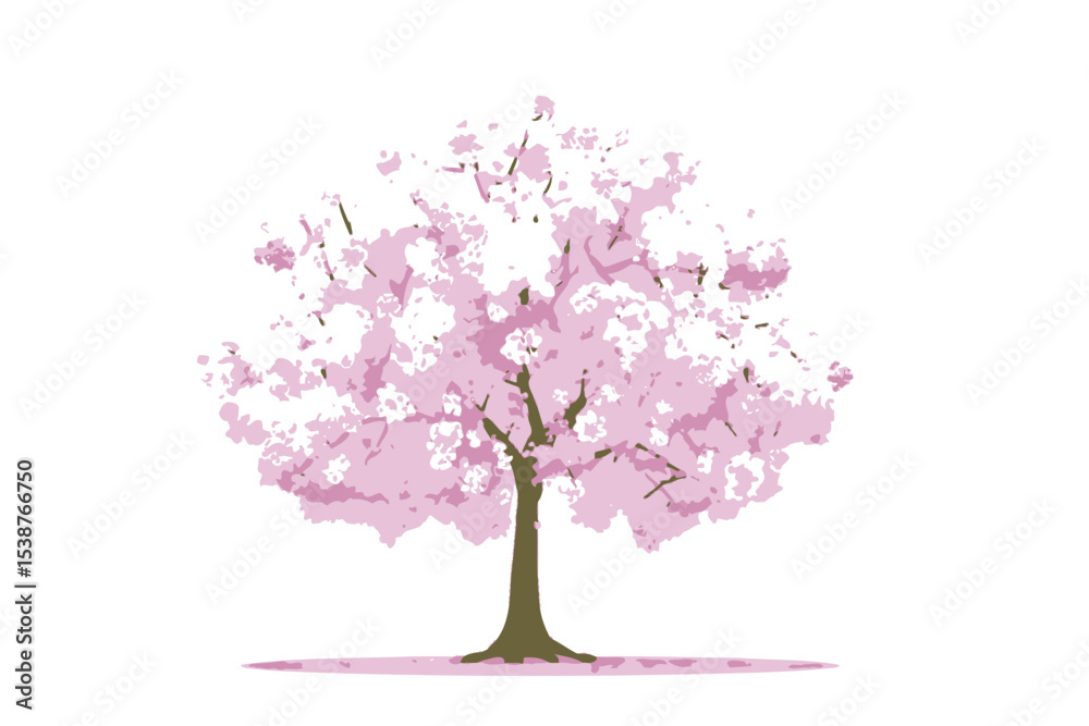 Fototapeta premium Pink Cherry Blossom Tree Spring Nature Illustration