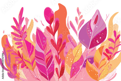 Pink Orange Yellow Abstract Floral Leaves Design vector