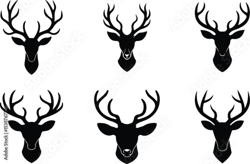 Artistic display of beautiful deer head illustrations on white background silhouette Vector set