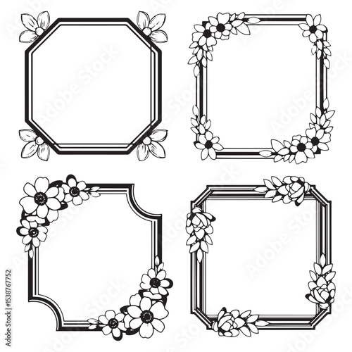 Decorative Floral Frames Set Collection - Understated Fine Lines for Subtle Elegance
