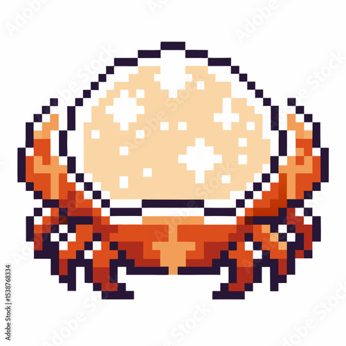 Retro pixel art crab illustration with orange shell and claws 8 bit marine animal character, digital sea life design, simple background