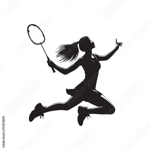 silhouette of people playing badminton, editable vector image