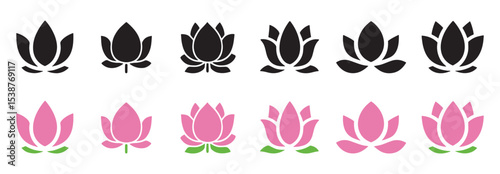lotus icon set , spiritually healthy lifestyle, spa and yoga, Lotus Blossoms balance harmony,  vector illustration . 