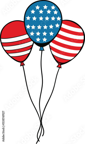 Patriotic USA balloons with American flag design isolated on transparent background