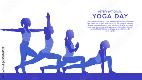 International yoga day background vector illustration, banner design of woman doing some yoga poses, with editable copy space