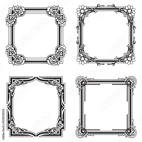 Vintage Decorative Floral Border Set Collection
