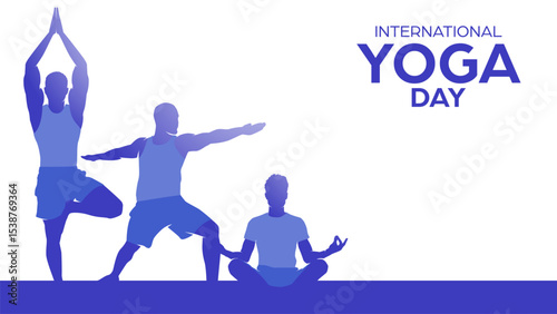 nternational yoga day background vector illustration, banner design of men doing some yoga poses, with editable copy space