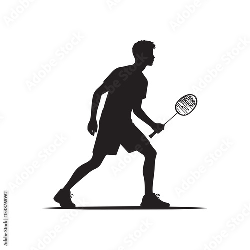 silhouette of people playing badminton, editable vector image