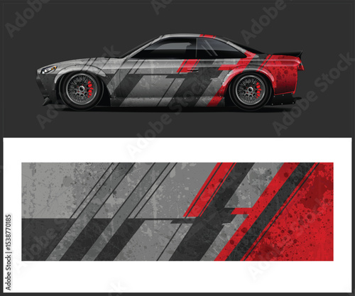 Sport Coupe Car Wrap Design Grey Red Stripes