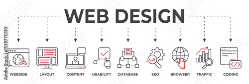 Web Banner Design Concept. Chart with Keywords and icons
