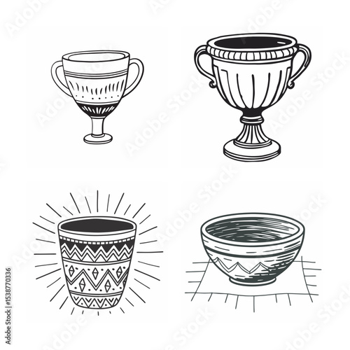 line art of clay cup bundle