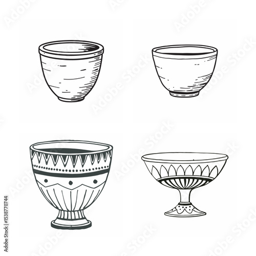 line art of clay cup bundle