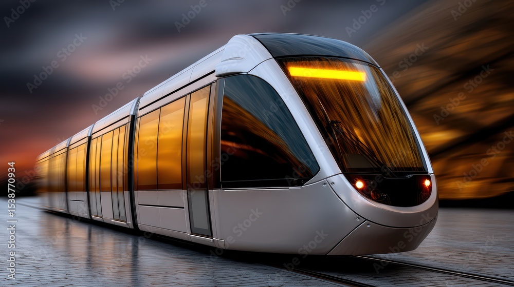 Obraz premium Urban commute, train navigating city tracks a captivating view of metropolitan transit