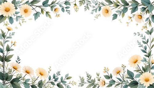Vintage floral border with soft pastel roses, peonies, and leaves on white background. Perfect for wedding invitations, greeting cards, and elegant designs with space for text in the center.