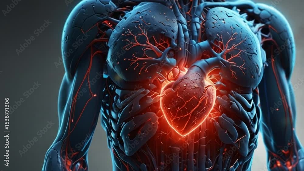 3D Human Heart Anatomy with Glowing Arteries and Veins Depicting ...