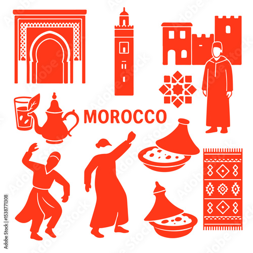 vector isolated red color morocco traditional cultural symbols