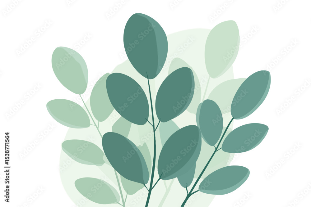 Fototapeta premium Teal and Green Abstract Leaves Botanical Illustration