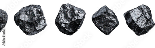 Series of raw, shiny coal chunks on a black background
